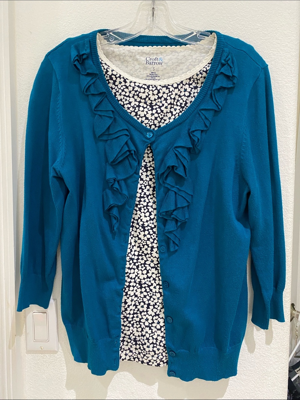 Teal Blooms! Covington Teal Cardigan Size M & Croft & Barrow Floral Tank Size S